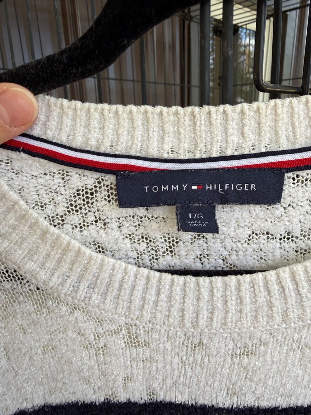 Tommy Hilfiger Cream Crewneck Sweater with Navy and Red Block - Picture 5 of 8